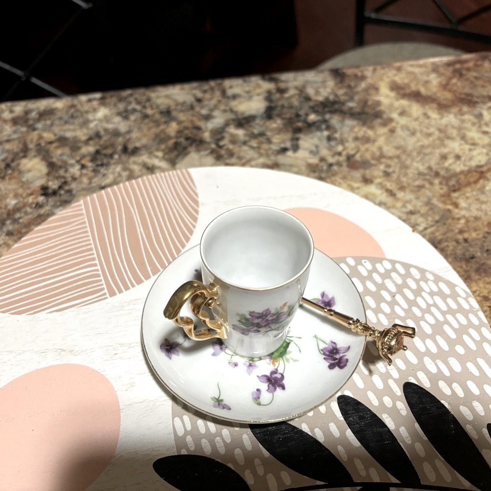 Genuine China, tea cup with adorable tiny, gold spoon. ☕️